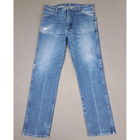 Vintage Wrangler 13MWZ Jeans Mens 36x32 Blue Cowboy Cut Denim Whiskers Rodeo 90s - Picture 1 of 15